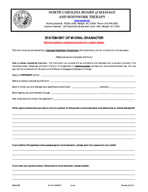 North Carolina Massage Therapy Moral Character Statement