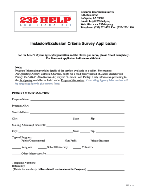 Inclusion/Exclusion Criteria Survey Application
