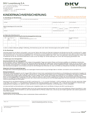 KINDERNACHVERSICHERUNG Anmeldung zur Versicherung