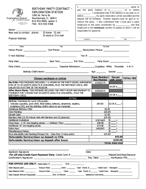 Birthday Party Contract