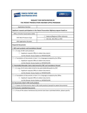 Patent Prosecution Highway Request Form