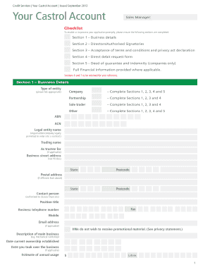 Castrol Account Application Form