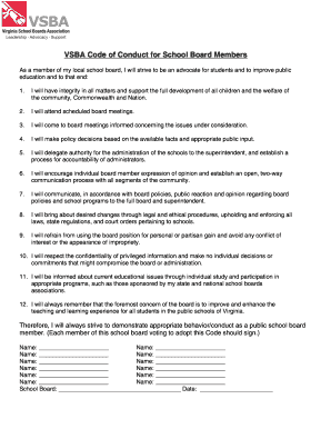 VSBA Code of Conduct for School Board Members