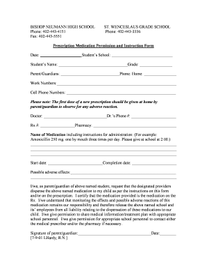 Prescription Medication Permission and Instruction Form