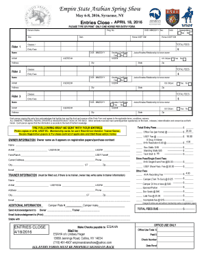 Arabian Horse Association Entry Form