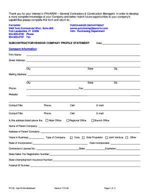 Subcontractor Profile Statement