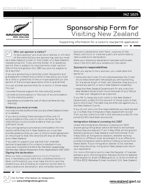 New Zealand Visitor Visa Sponsorship Form
