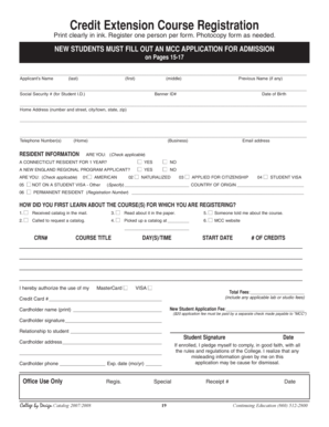 MCC Credit Extension Course Registration Form
