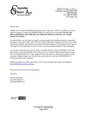 Arizona Charitable Tax Credit Donation Form