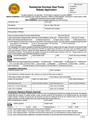 Residential Ductless Heat Pump Rebate Application