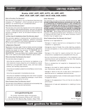 Goodman Heating and Air Conditioning Unit Limited Warranty