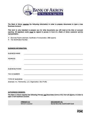 Business Account Opening Form