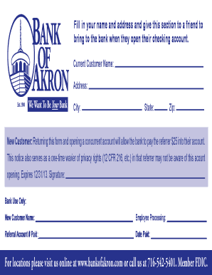 Bank Account Referral Form