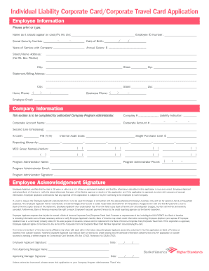 Corporate Card Application Form