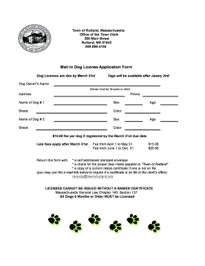Massachusetts Dog License Application Form