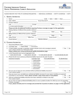 Dental Professional Liability Application