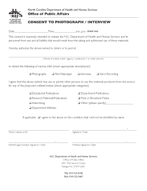 North Carolina Photo/Interview Consent Form