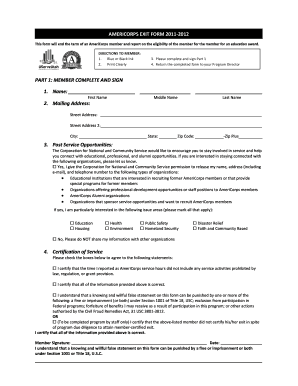 AmeriCorps Exit Form 2011-2012