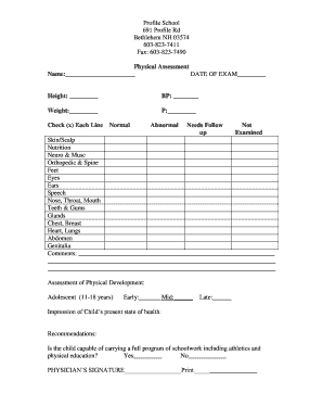 School Physical Assessment Form