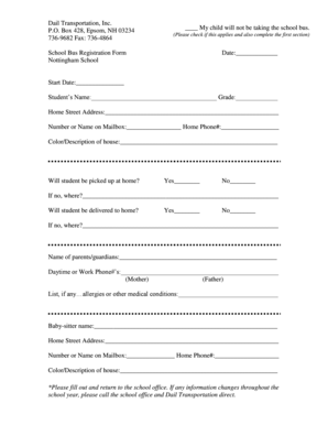 School Bus Registration Form