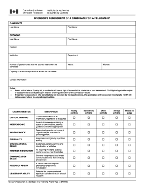 Sponsor's Assessment of a Candidate for a Fellowship
