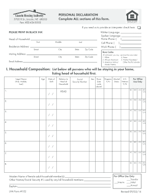 Personal Declaration Form