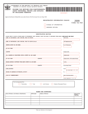 Trinidad and Tobago Partnership Income Tax Return Form 700 PAR