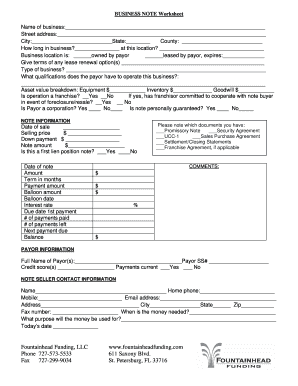 Business Note Worksheet