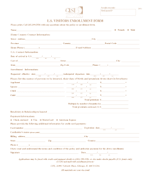 US Visitor Insurance Enrollment Form