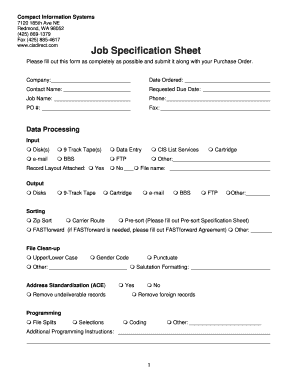 Job Specification Sheet