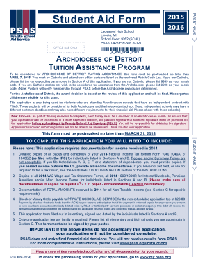 Archdiocese of Detroit Tuition Assistance Application
