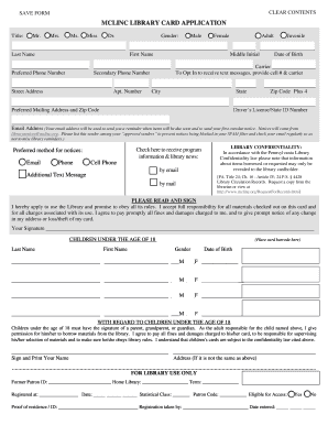 MCLINC Library Card Application