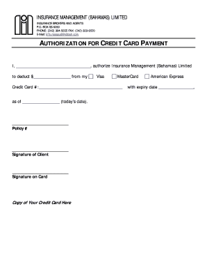 Authorization for Credit Card Payment