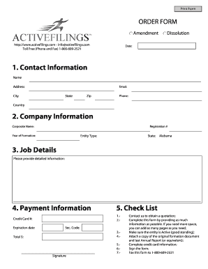 Amendment Dissolution Order Form