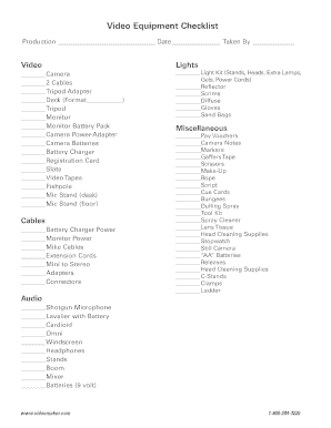 Video Equipment Checklist