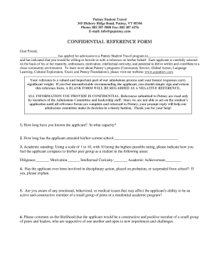 Teacher Reference forms - Putney Student Travel