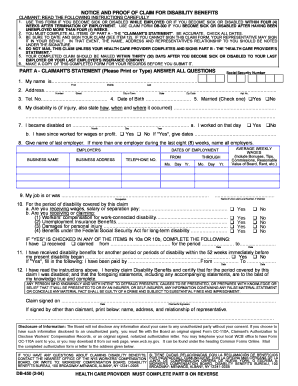 Notice and Proof of Claim for Disability Benefits