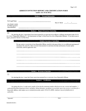 Arrest/Conviction Report and Certification Form