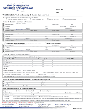 Customs Brokerage and Transportation Order Form