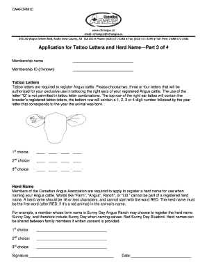Canadian Angus Association Tattoo Letters and Herd Name Application