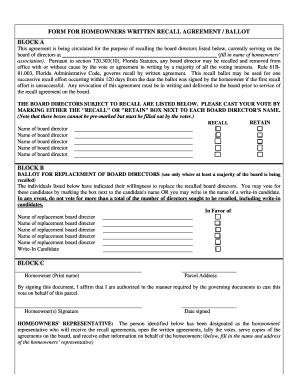 Florida Homeowners Recall Agreement Ballot