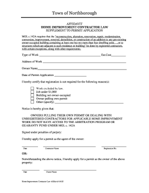 Home Improvement Contractor Affidavit