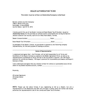 Dealer Authorization to Bid