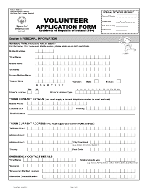 Special Olympics Ireland Volunteer Application Form