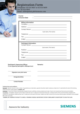 Siemens Training Registration Form