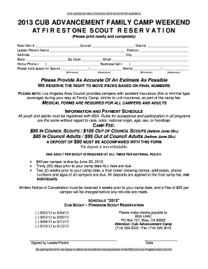 2013 Cub Advancement Family Camp Registration