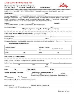 Lilly Cares Prescription Assistance Application