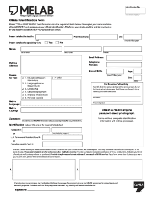 MELAB Identification Form