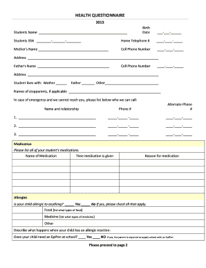 Health Questionnaire for Students