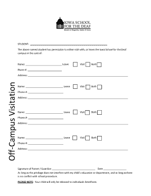 Student Off-Campus Visitation Permission Form